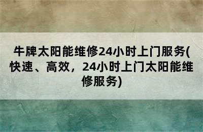 牛牌太阳能维修24小时上门服务(快速、高效，24小时上门太阳能维修服务)