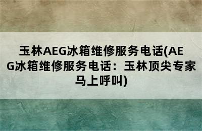 玉林AEG冰箱维修服务电话(AEG冰箱维修服务电话：玉林顶尖专家马上呼叫)