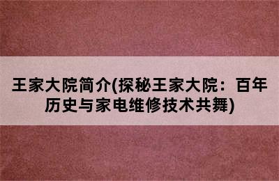 王家大院简介(探秘王家大院：百年历史与家电维修技术共舞)