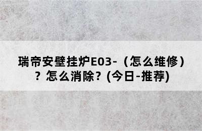 瑞帝安壁挂炉E03-（怎么维修）？怎么消除？(今日-推荐)