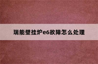 瑞能壁挂炉e6故障怎么处理