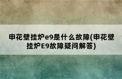 申花壁挂炉e9是什么故障(申花壁挂炉E9故障疑问解答)