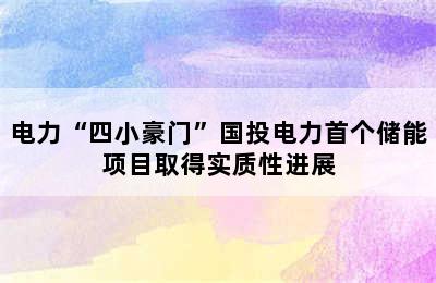 电力“四小豪门”国投电力首个储能项目取得实质性进展