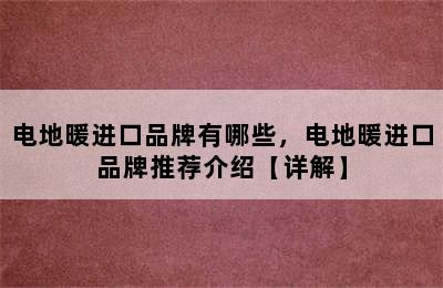 电地暖进口品牌有哪些，电地暖进口品牌推荐介绍【详解】