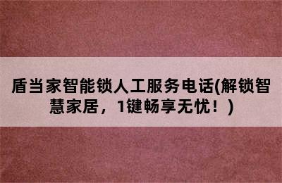 盾当家智能锁人工服务电话(解锁智慧家居，1键畅享无忧！)