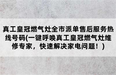 真工皇冠燃气灶全市派单售后服务热线号码(一键呼唤真工皇冠燃气灶维修专家，快速解决家电问题！)