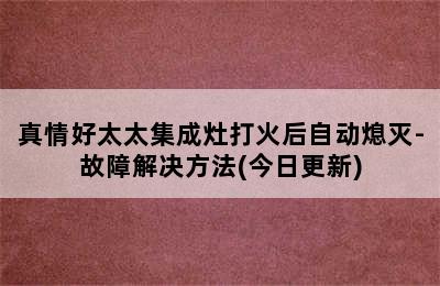 真情好太太集成灶打火后自动熄灭-故障解决方法(今日更新)