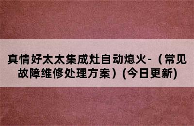 真情好太太集成灶自动熄火-（常见故障维修处理方案）(今日更新)