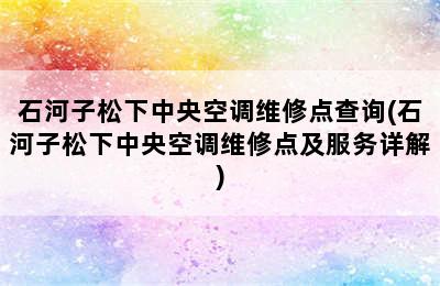 石河子松下中央空调维修点查询(石河子松下中央空调维修点及服务详解)