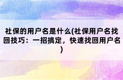 社保的用户名是什么(社保用户名找回技巧：一招搞定，快速找回用户名)