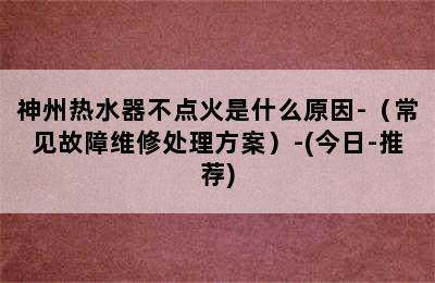 神州热水器不点火是什么原因-（常见故障维修处理方案）-(今日-推荐)