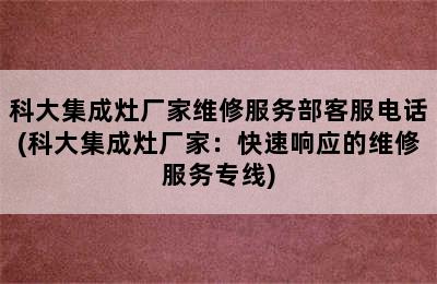 科大集成灶厂家维修服务部客服电话(科大集成灶厂家：快速响应的维修服务专线)