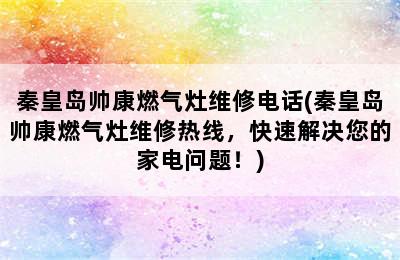 秦皇岛帅康燃气灶维修电话(秦皇岛帅康燃气灶维修热线，快速解决您的家电问题！)