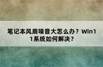 笔记本风扇噪音大怎么办？Win11系统如何解决？