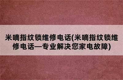 米嘀指纹锁维修电话(米嘀指纹锁维修电话—专业解决您家电故障)