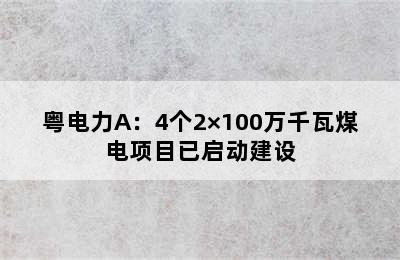 粤电力A：4个2×100万千瓦煤电项目已启动建设