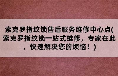 索克罗指纹锁售后服务维修中心点(索克罗指纹锁一站式维修，专家在此，快速解决您的烦恼！)