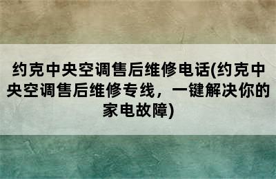 约克中央空调售后维修电话(约克中央空调售后维修专线，一键解决你的家电故障)