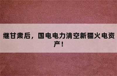 继甘肃后，国电电力清空新疆火电资产！