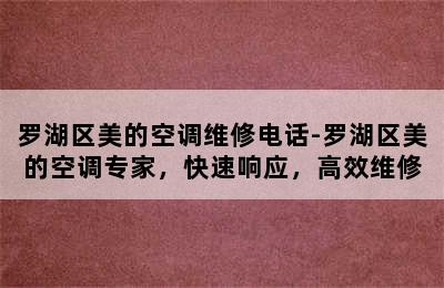 罗湖区美的空调维修电话-罗湖区美的空调专家，快速响应，高效维修