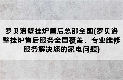 罗贝洛壁挂炉售后总部全国(罗贝洛壁挂炉售后服务全国覆盖，专业维修服务解决您的家电问题)