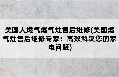 美国人燃气燃气灶售后维修(美国燃气灶售后维修专家：高效解决您的家电问题)