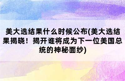 美大选结果什么时候公布(美大选结果揭晓！揭开谁将成为下一位美国总统的神秘面纱)