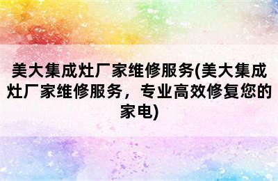 美大集成灶厂家维修服务(美大集成灶厂家维修服务，专业高效修复您的家电)