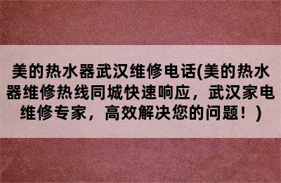 美的热水器武汉维修电话(美的热水器维修热线同城快速响应，武汉家电维修专家，高效解决您的问题！)