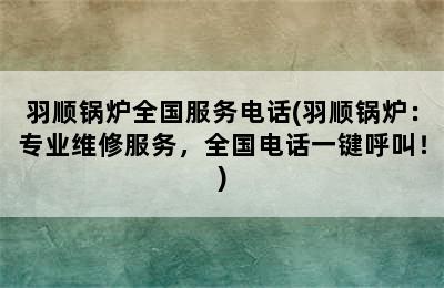 羽顺锅炉全国服务电话(羽顺锅炉：专业维修服务，全国电话一键呼叫！)