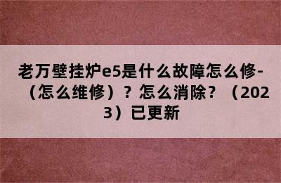 老万壁挂炉e5是什么故障怎么修-（怎么维修）？怎么消除？（2023）已更新