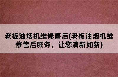 老板油烟机维修售后(老板油烟机维修售后服务，让您清新如新)