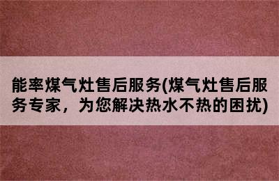 能率煤气灶售后服务(煤气灶售后服务专家，为您解决热水不热的困扰)