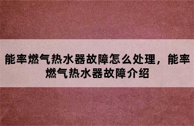 能率燃气热水器故障怎么处理，能率燃气热水器故障介绍