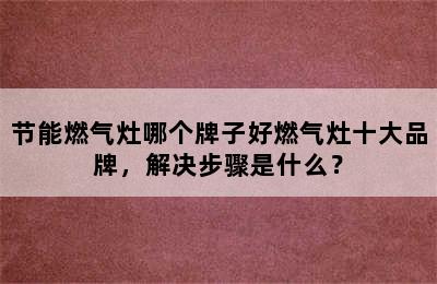 节能燃气灶哪个牌子好燃气灶十大品牌，解决步骤是什么？