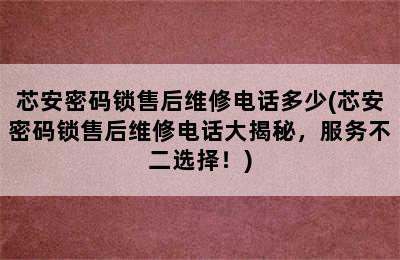 芯安密码锁售后维修电话多少(芯安密码锁售后维修电话大揭秘，服务不二选择！)