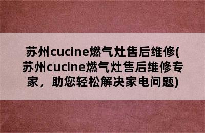 苏州cucine燃气灶售后维修(苏州cucine燃气灶售后维修专家，助您轻松解决家电问题)