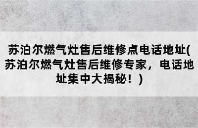 苏泊尔燃气灶售后维修点电话地址(苏泊尔燃气灶售后维修专家，电话地址集中大揭秘！)