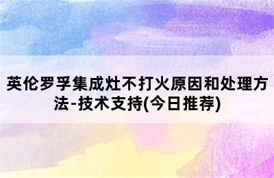 英伦罗孚集成灶不打火原因和处理方法-技术支持(今日推荐)