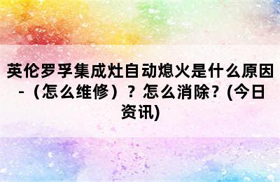 英伦罗孚集成灶自动熄火是什么原因-（怎么维修）？怎么消除？(今日资讯)