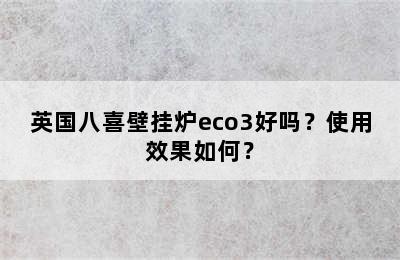 英国八喜壁挂炉eco3好吗？使用效果如何？