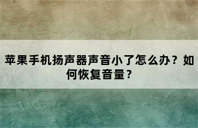 苹果手机扬声器声音小了怎么办？如何恢复音量？