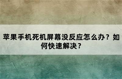 苹果手机死机屏幕没反应怎么办？如何快速解决？