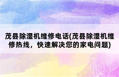 茂县除湿机维修电话(茂县除湿机维修热线，快速解决您的家电问题)