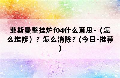 菲斯曼壁挂炉f04什么意思-（怎么维修）？怎么消除？(今日-推荐)