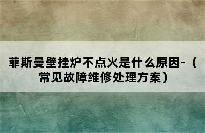 菲斯曼壁挂炉不点火是什么原因-（常见故障维修处理方案）