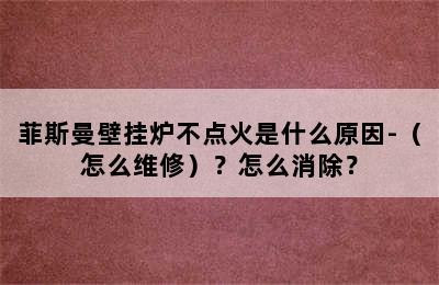 菲斯曼壁挂炉不点火是什么原因-（怎么维修）？怎么消除？