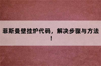 菲斯曼壁挂炉代码，解决步骤与方法！