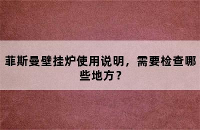 菲斯曼壁挂炉使用说明，需要检查哪些地方？