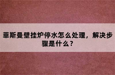 菲斯曼壁挂炉停水怎么处理，解决步骤是什么？